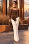 Women's Off-The-Shoulder Semi-Turtleneck Long Sleeve V-Neck Front Pleated Viscose Blouse - Original Design and Feminine Elegance - 2