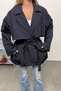 Women's Double-Breasted Collar Belted Trench Coat Navy Blue - 7586 - 2
