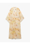 X Selected by Şahika Ercümen - Long Wide Sleeves Slit V-Neck Transparent Patterned Beach - 5