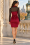 Women's Long Sleeve Turtleneck Low-Cut Tulle Detailed Short Velvet Dress - Radiant Event Elegance and Noble Grace - 5