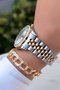 Gold Silver Color - Women's Wristwatch with Calendar and Day Display - Waterproof - Comes with Bracelet Gift - 5