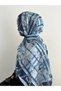 Plaid Pattern Janjan Shawl - Navy Blue & Baby Blue - 2