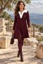 Women's Long Sleeve V-Neck Double Color Detailed Viscose Two-Thread Dress - Sporty Elegance and Casual Chic - 7