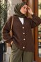 Buttoned Knitted Patterned Knitwear Cardigan Brown