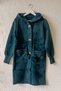 Italian Petrol Green Hooded Long Sleeve Snap Pocket Fur Collar Wool Oversize Knitwear Coat 100 60 - 2