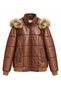 Cognac Fur Hooded Genuine Leather Puffer Coat - 6