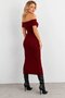 Women's Burgundy Zippered Madonna Collar Midi Dress Ey3011 - 2