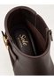 Women's Black Textured Leather Look Pointed Toe Boots with Gold Buckle and Heel Detail - 6