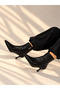 Vienna Black Straw Leather Shoes with Pointed Toe 5 cm Thin Heels Women's Boots Botties - 6