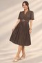 Women's V-Neck Skirt Pleated Short Sleeve Crepe Dress - 3