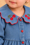 Baby Girl Cherry Embroidered Baby Collar Blue Dress - 3