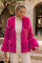 Italian Candy Pink Fur Collar Long Sleeve Wool Knitwear Coat with Fur Detail on Collar and Sleeves 68 60 - 6
