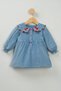 Baby Girl Cherry Embroidered Baby Collar Blue Dress - 5