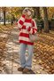 Women's Red Ecru Striped Oversize Knitwear Sweater 5268 - 4