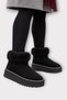 Short Mini Women's Boots with Embroidery Detail on the Ankle and Fur Inside Black