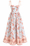 Blue Connectable Strap Floral Patterned Linen Dress - 2Y4218