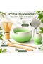 6 Piece Matcha Preparation Set 530 ml Ceramic Bowl Bamboo Whisk Stand and Strainer Green White - 8