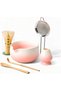 6 Piece Matcha Preparation Set 530 ml Ceramic Bowl Bamboo Whisk Stand and Strainer Pink White