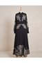Women's Black Gray Brode Embroidered V-Neck Button Detailed Chiffon Maxi Evening Dress / Stylish Event Dress