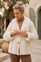 Italian Ecru Fur Collar Long Sleeve Wool Knitwear Coat with Snap Fasteners and Fur Detail on the Collar and Sleeves 68 60 - 6
