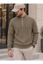 Men's Reverse Knit Zippered Collar Thick Sweater Knitwear Beige - 5