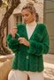 Italian Green Fur Collar Long Sleeve Snap Collar Wool Knitwear Coat with Fur Detail on Skirt and Sleeve Ends 68 60 - 7
