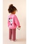Girl's Cotton 3 Thread Back Print Detailed Pink Top and Bottom Set - 2