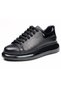 Women's Genuine Leather Sneakers—Black, Thick Balloon Soles, Lace-Up, Comfortable, Everyday Casual Shoes - 7