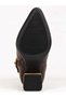 Women's Black Textured Leather Look Pointed Toe Boots with Gold Buckle and Heel Detail - 3