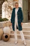 Italian Petrol Green Hooded Long Sleeve Snap Pocket Fur Collar Wool Oversize Knitwear Coat 100 60 - 5