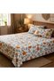 Floral Print Bed Sheet Set, White with Orange Flowers - 5