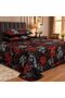 Black Floral Print Double Bed Sheet Set with 2 Pillow Covers - 2