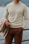 Men's High-Neck Casual Beige Knit Sweater