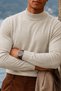 Men's High-Neck Casual Beige Knit Sweater - 6