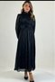 Women's Black High-Necked Stone-Detailed Draped Midi-Length Tulle Dress Nbmy4206 - 6