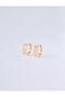 Gold Color 100% Brass Row Stone Detailed Hoop Earrings