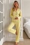 Women's Polka Dot Long Sleeve Buttoned Yellow Pajama Set - 4