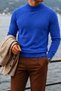 Men's High-Neck Casual Blue Knit Sweater