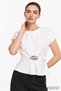Crew Neck Metal Buckle Draped Waist Flounce Blouse