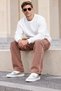 Men's Three-Ply, Fleece-Lined, Full-Length, Piped, Elasticated Hem, Elastic Waistband, Brown Sweatpants - 2