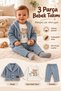 Baby Boy 3 Piece Set Teddy Bear Printed T-Shirt Cardigan and Pants Set Ak8536 - 2