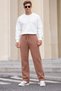 Men's Three-Ply, Fleece-Lined, Full-Length, Piped, Elasticated Hem, Elastic Waistband, Brown Sweatpants - 5