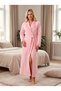 New Season Pink Quilted Jacquard Shawl Collar Winter Lace Detailed Special Design Belted Long Dressing Gown - 7