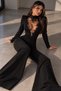 Lace Detail Chest and Back Cut-Out Spanish Flared Leg Jumpsuit - 3