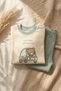 Teddy Adventure Cream & Sage Green Ribbed Cotton Baby Set - Soft Textured Two-Piece Top and Bottom S - 6