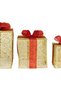 Christmas Ornament Lighted Gift Package with Red Bow, Gold Set of 3 - 2