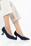 Large Size Women's Thin Heeled Shoes Navy Blue Suede V-Front - 4