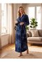 New Season Navy Blue Winter Shawl Collar Velvet Full Length Special Design Pocketed Belted Long Dressing Gown - 3