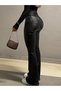 Women's high-leg wide leg lightweight leather pants - 4