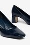 Large Size Women's Thick Heeled Shoes Navy Blue Crocodile Patent Leather Blunt Toe - 2